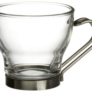 Bormioli Rocco Oslo Espresso Cup With Stainless Steel Handle, 3.5 ounce, Set of 4, Gift